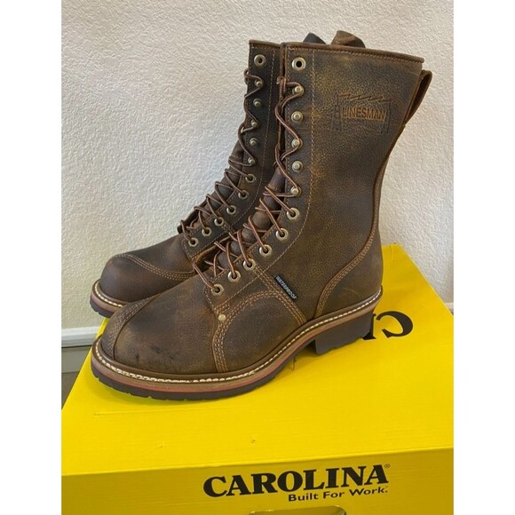 Carolina Boots Men 9.5 D Brown Linesman 10 inch Work Waterproof Vibram CA904 EH main image 5